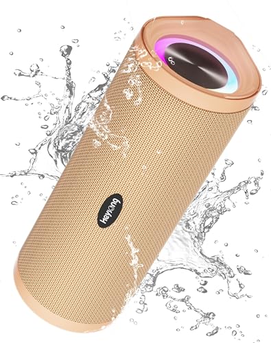 HEYSONG Portable Bluetooth Speaker, Waterproof Wireless Outdoor Speakers with LED Light, Enhanced Bass, IPX7, 40H Play, TF Card, True Wireless Stereo for Party, Shower, Gifts for Women-Yellow