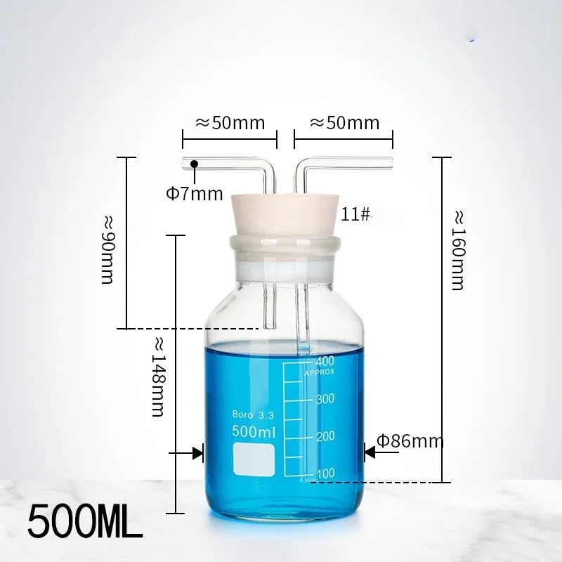 equipo de laboratorio Botella Universal de Gas for lavado de vidrio, cilindro recolector de Gas de 125ml-1000mL, escala de boca ancha, catéter de goma de doble orificio equipado(500ml)