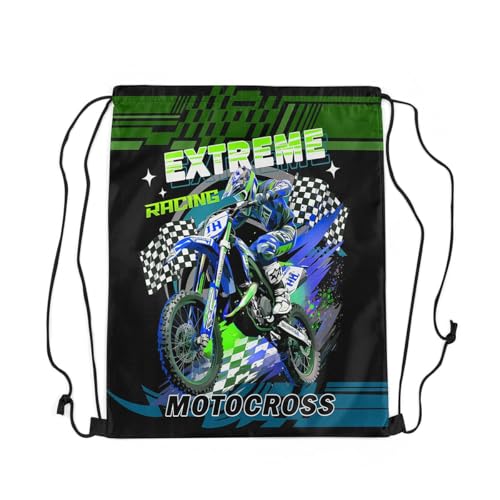 Feelyou Dirt Bike Drawstring Backpack Motocross Racer Sports Gym String Bag Racing Motorcycle Drawstring Bags Extreme Sports Waterproof Cinch Bag 13"x15.7"3