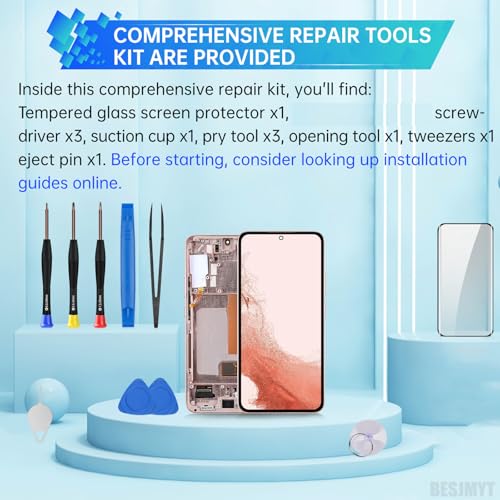 Image of for Samsung Galaxy S22+ Plus AMOLED Screen Replacement | OLED Display Touch Digitizer Full Assembly with Pink Gold Frame and Side Button Glass Repair Tools Kit SM-S906U SM-S906U1