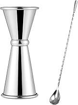 30ml/45ml Jigger Cups Set of 2 Graduated Ounce Cups Stainless Steel Cocktail Spoon 30cm Double Head Measuring Cup Bartender Barware Cocktail Tools Set
