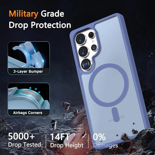Image of Elzzi Magnetic Guard Designed for Samsung S25 Ultra 5G Case Translucent Matte Hard PC + TPU Back Cover [Compatible with MagSafe] Anti-Scratch Phone Case (Official Blue)