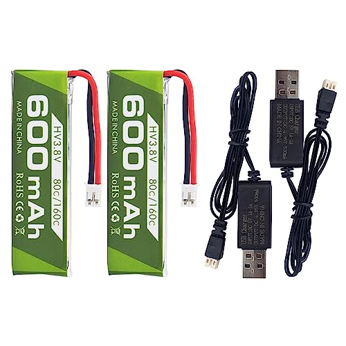 PUOO 2PCS 1S 3.8V 80C 600mAh Lithium Battery JST-PH 2.0