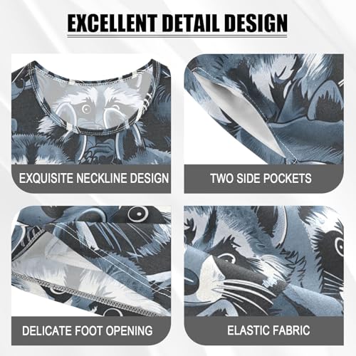 ALAZA Black Blue Raccoon Pajamas Short Sleeve 2 Piece Sleepwear Top and Bottom Pajama Set Unisex4