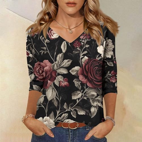 HTHLVMD Womens 3/4 Length Sleeve Tunic Tops Summer Fall Outfits 2025 Three Quarter Sleeve Casual V Neck T Shirts for Women