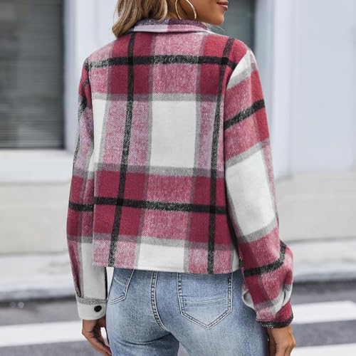 Flannel Shacket Women Cropped Plaid Shirt Jacket Fall Fashion Button Down Coat 2025 Cute Flannels Outerwear Tops4