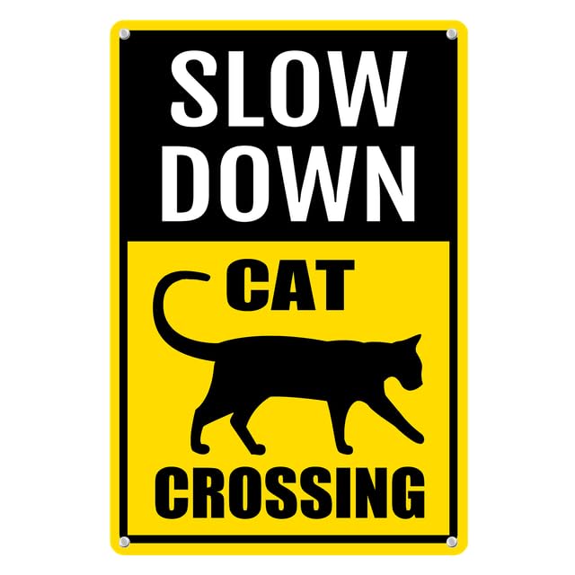 Ymaotrade Slow Down Sign,Cat Crossing Aluminum Signs 8in×12in, Sturdy Aluminum Metal Signs Rust Free, Warning Sign,Yard Sign "Slow Down - Cat Crossing