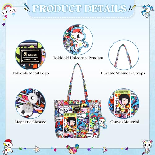 Image of tokidoki Large Tote Bag with Unicorno Keychain Laptop Travel Bag Shoulder Work Tote Weekender Bag Handbag for Women