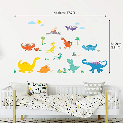 DECOWALL DW-1703 Colourful Dinosaur Kids Wall Stickers Wall Decals Peel and Stick Removable Wall Stickers for Kids Nursery Bedroom Living Room d?cor Dino Boys Art Baby playroom Vinyl Decorations - Image 5