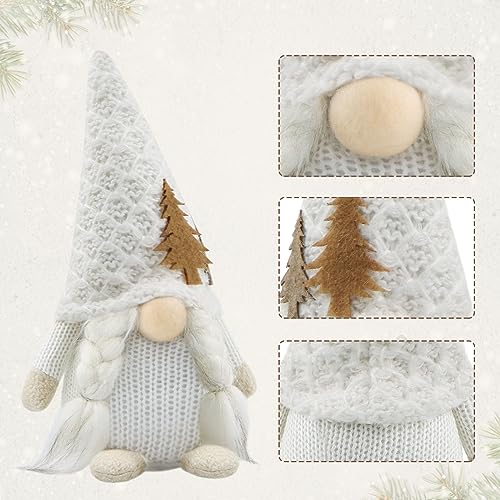 Set of 2 Christmas Gnomes Xmas Winter Decorations Reindeer Handmade Elf Dwarf Figurines for Home Kitchen Farmhouse Tiered Tray Holiday Festival Party Scandinavian Tomte - White - Image 5