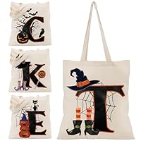 Halloween Initial Tote Bags Gifts for Girl Boy - 15\"x16\" Personalised Trick or Treat Bag Pumpkin Party Canvas Shoulder Bag C1