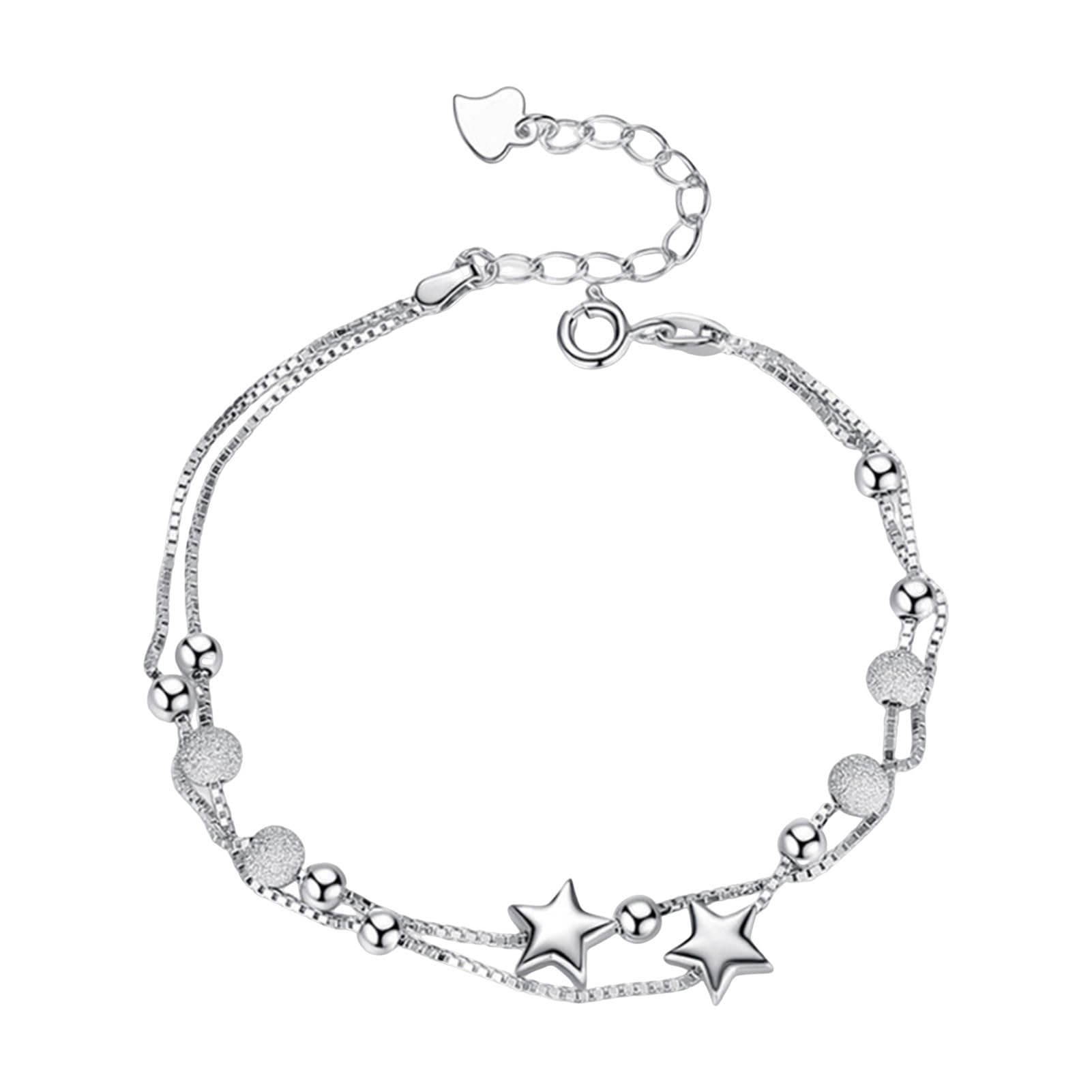 YESBAY Women Bracelet Double Layer Star Bracelet, Round Bead Five-pointed Star Pendant Adjustable Extension Chain Wristband Jewelry Gifts for Her