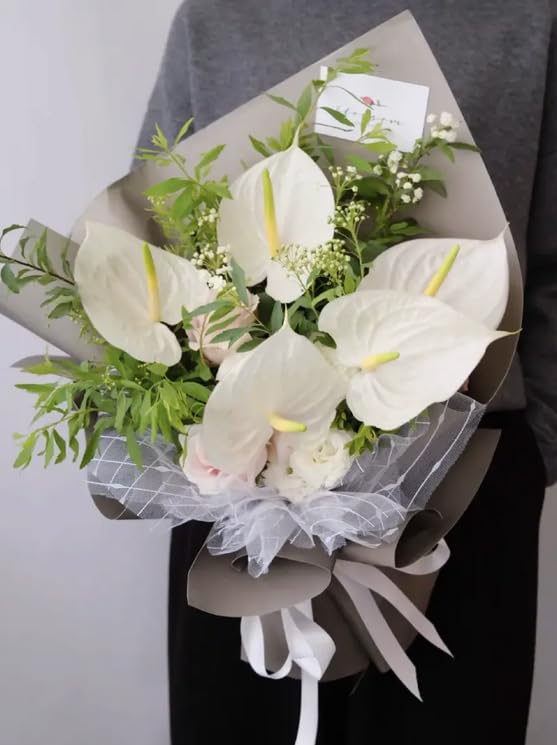 5 PC 24inch Artificial Anthurium Lily Flowers Permanent for Home Decor Bouquet and Green Leaf for Home Bridal Wedding Festival Party Crafts - Image 4