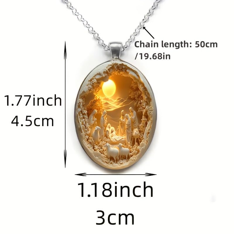 1pc Vintage Zinc Alloy Nativity Scene Necklace Intricate Carved Design with Mary, Joseph & Youngsters Jesus Carry Faith On-the-Go Suitable for men and women2