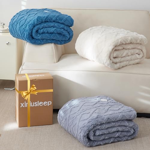 XINIUSLEEP Heated Blanket Electric Blanket 50"x60", Soft Taffeta Sherpa Electric Throw with 5 Heating Level & 1-12 Hour Auto Off, Heated Throw with Overheating Protection, Machine Washable (Beige)