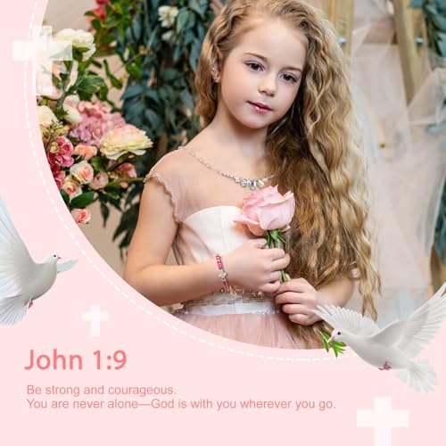 Image of Adjustable Colorful Cross Bracelet Gift Box Set for Girls | White cross, scripture card for baptism first communion confirmation Easter Christmas birthday