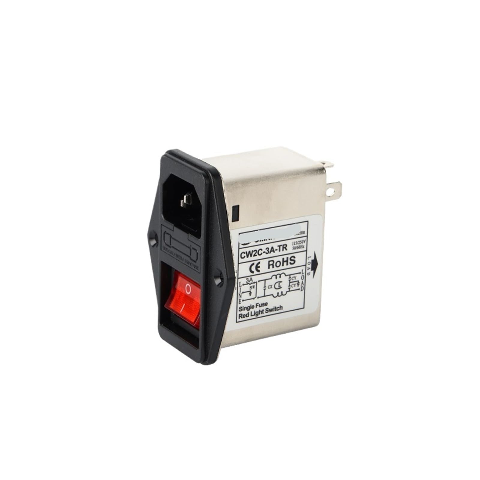 Filtre secteur CW2C-3A-TR anti-interférence 220V avec interrupteur lumineux rouge et prise intégrée