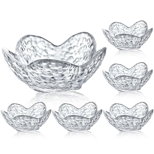 kanpura Mini Glass Bowls, Flower Shaped Prep Bowl, Dishwasher Safe, Pinch Bowls for Dipping Spices Sauce, Stackable, 1.5 oz, Set of 6, (Clear)