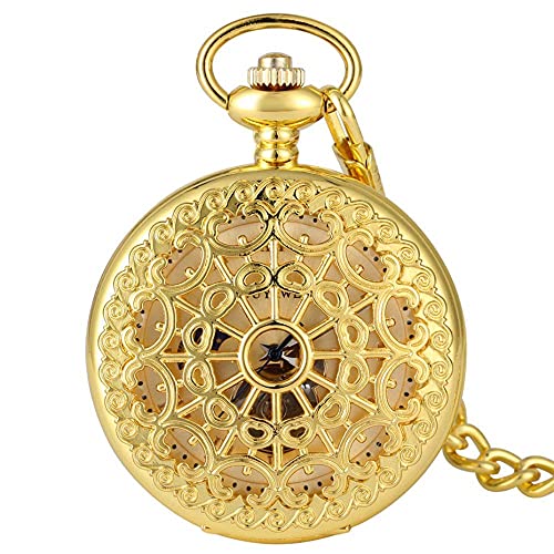 Reloj de bolsillo mecánico dorado con diseño de telaraña tallado 4