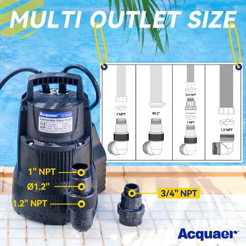 Image of Acquaer 1 /2 HP Automatic Sump Pump, 2450 GPH Submersible Water Pump