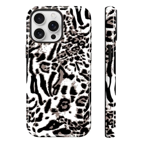 Image of Magnetic for iPhone 15 Pro Max Case for Women Men, White Leopard | Cute Cheetah Pattern Design [Compatible with MagSafe] 2-Layer Hybrid Shockproof Glossy Protective Cover