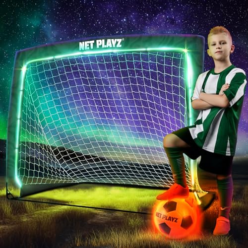 Light Up Glow in The Dark Soccer Ball Soccer Net | Football Gift for Boys Girls Kids Teens & Youths