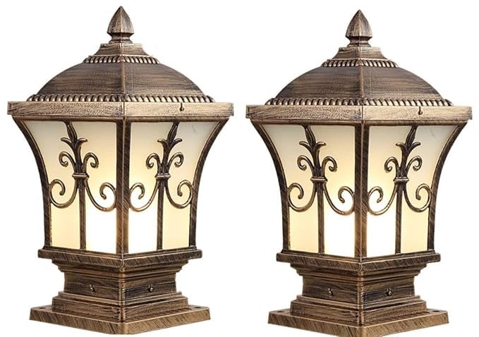 Image of Generic Antique Aluminium Outdoor Gate Light for Main Gate and Pillar Rust-Proof Waterproof Exterior Post Lamp for Brass Finish, (Bulb Not Included) Pack of 2