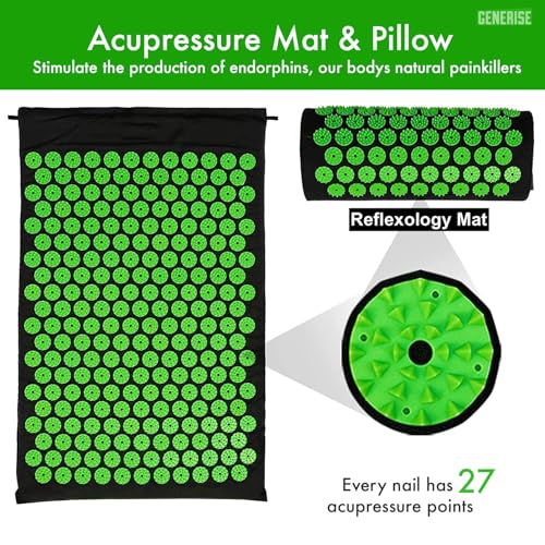 Acupressure Mat Generise Accupressure Body Mat and Pillow Set for Men & Women - Back, Neck and Muscle Pain Relief - Includes Travel Bag with Adjustable Strap (Black with Green Spikes) - Image 3