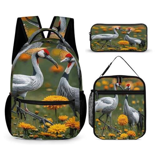 3Pcs Backpack Sets Flaming Lily Print Travel Daypack 3 in 1 Lightweight Backpack Set with Lunch Bag And Cosmetic Bag