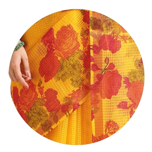 Image of MIRCHI FASHION Lightweight Kota Doria Cotton Saree | Floral Printed Summer Saree for Women | Breathable Ethnic Daily Wear Saree with Blouse Piece