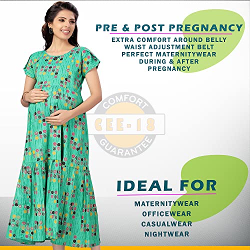 Image of CEE 18 Women's Cotton Rayon A-Line Maternity Feeding Kurti with Zippers (10011) (Small, Marine Green)