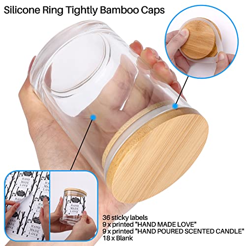 Aminigram 12 Pack, 10 Oz Clear Candle Jars With Bamboo Lids, Empty Glass Candle Jars For Making Candles, Morden Kitchen Bathroom Small Things Container - Bonus 36 Sticky Labels #TOP5