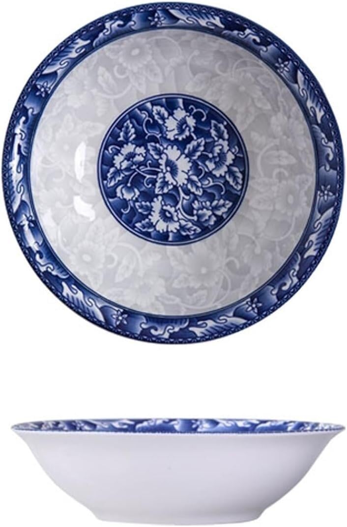 10 sztuk niebieskich i białych porcelanowych misek do zupy, duże ceramiczne miski na makaron Lamian, kolor podszkliwny do użytku w kuchence mikrofalowej i zmywarce, zestaw misek sałatkowych(8 In)