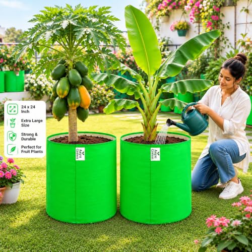 Image of Grow Bag UV Protected 260 GSM | HDPE Grow Bags for Plants | Heavy Duty Green Garden Plant Grow Bag with Drainage Holes | Reusable Vegetable Grow Bag for Terrace Gardening (4, 24X24 INCH)