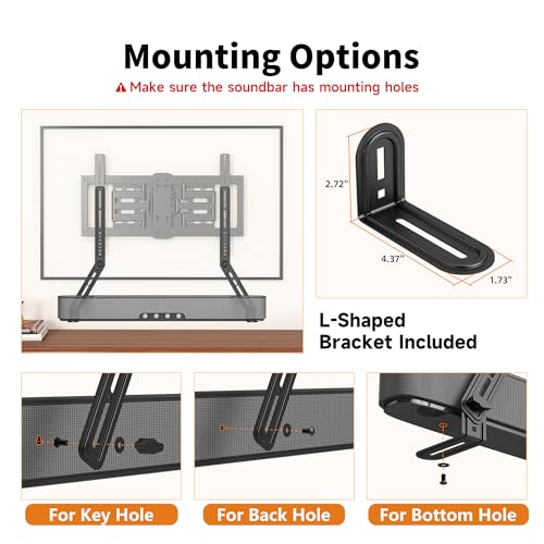 Image of XINLEI Universal Sound Bar Mounts with Detachable Long Extension Plates Fits Most 23 to 65 Inch TVs Soundbar TV Mount Bracket Above or Under TV, up to 22 lbs SBR303
