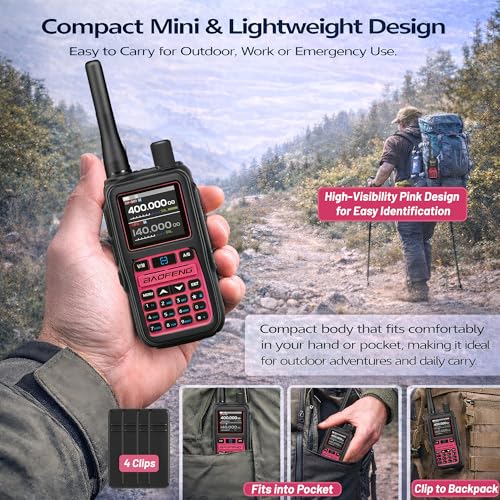Image of BAOFENG UV-5R Mini Ham Radio - Dual Band VHF /UHF Amateur Radio with Extra Battery Earpiece for Outdoor Field Work - Rechargeable USB-C Handheld Radio Anti-Drop for Hiking Emergency Backup Pink