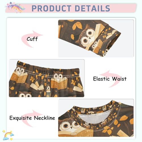 senya Owl Reading on Branches Pajamas Set Long Sleeve Soft Cotton Sleepwear 2 Piece4