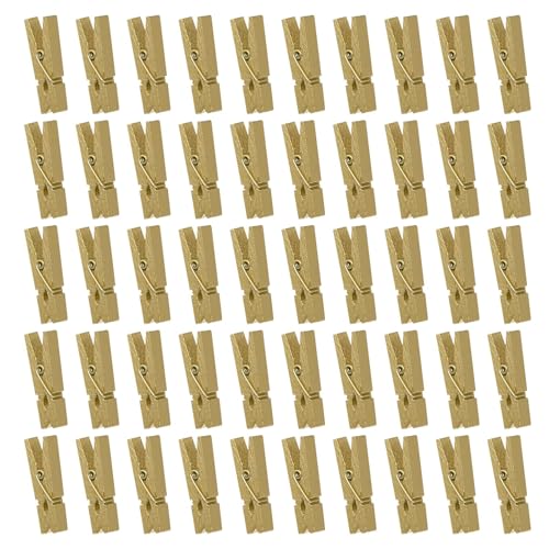 OJIOUI 50Pcs Gold Wooden Clothes Pins 1.38 in Mini Clothespins for Photos Decorative Tiny Clothespins Laundry Clips Crafts DIY Project