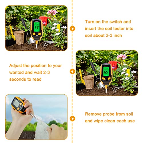 Bodem PH Meter 4 in 1, Digitale Bodemplant Vochtmeter, Bodemvochttester met PH/Temperatuur/Licht/Vochtigheid voor… - Image 7