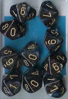 Chessex Dice Sets: Lustrous Shadow with Gold - Ten Sided Die d10 Set (10)