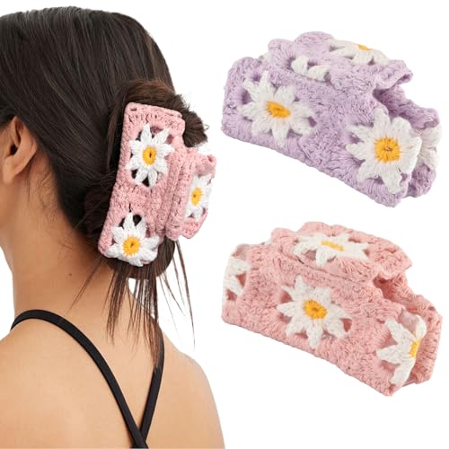HAIMEIKANG 2 fermagli per capelli grandi all'uncinetto, a tenuta forte, antiscivolo, accessori per capelli lavorati a maglia, con graziose fragole per capelli spessi, donne e ragazze