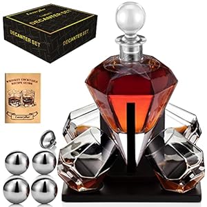 Diamond Whiskey Decanter Sets for Men with ChillBall &Tray,Whiskey Decanter Set Liquor Dispenser Bourbon Decanter Whiskey Set Gifts for Men
