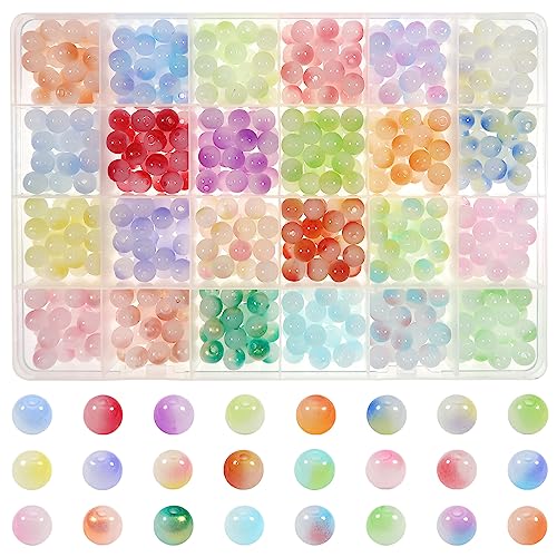 TOAOB 600pcs Glass Beads for Jewelry Making 24 Colors 8mm Round Crystal Beads Gradient Gemstone Beads Bracelet Making Kit for Necklace Jewelry Making and DIY Crafts