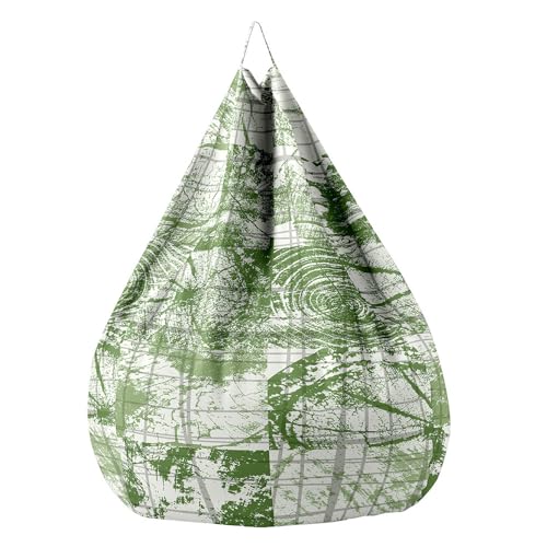 Fansu Puff Girasol, Puff Funda Estampado en Anillo de Árbol para Saco de Judías sin Relleno Duradero y Lavable Salon Bean Bag para Adultos y Niños (Blanco Verde,90x110cm)
