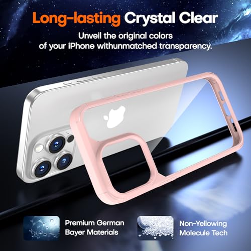Image of TAURI for iPhone 15 Pro Case, with Screen Protector, Pink | Anti-Yellowing Military-Grade Protection Shockproof Slim Phone Case for iPhone 15 Pro