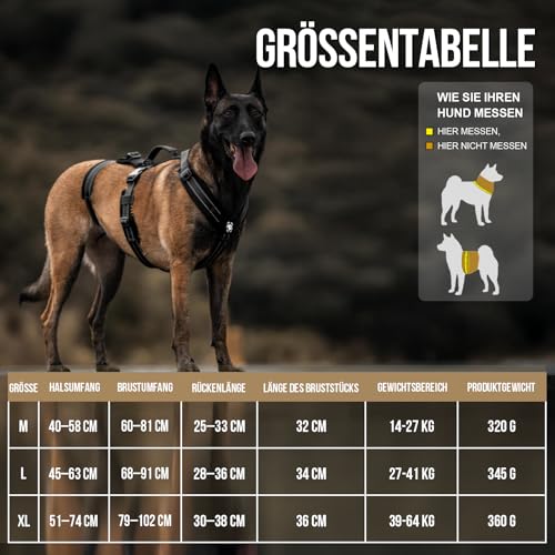 OneTigris Hundegeschirr, HOUNDLOCK Taktisches Geschirr Ausbruchsicher Einstellbar Weich Gepolstert Brustgeschirr mit 1 Griff, 2 D-Ringe und Reflektierend (Schwarz, XL)
