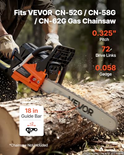Image of VEVOR Bar & Chainsaw Chain Combo 18 inch .325 inch Pitch .058 inch Gauge 72 Drive Links