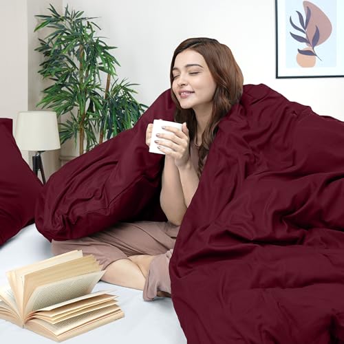 Utopia Bedding Duvet Cover King Size - 3 Piece with Zipper Closure - 1 Comforter Cover 104X90 Inches & 2 Pillow Shams 20X36 Inches (Burgundy) Comforter Not Included