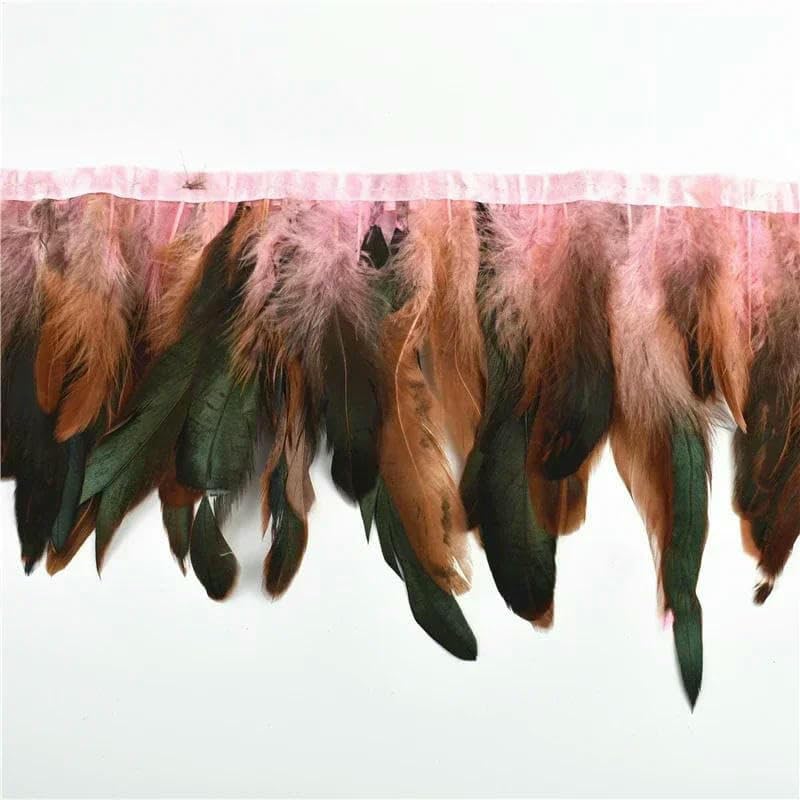 Cinta con flecos y borlas para costura, plumas de faisán y pollo, color rosa, 10 metros