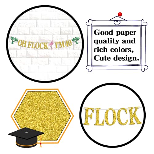 Image of Oh Flock I'm 40 Banner, Glitter Happy 40th Birthday Anniversary Party Decorations, Pineapple Party Decor, Hawaiian Luau Tropical Aloha 40 Theme Party Photo Props